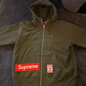 Green full zip hoodie.